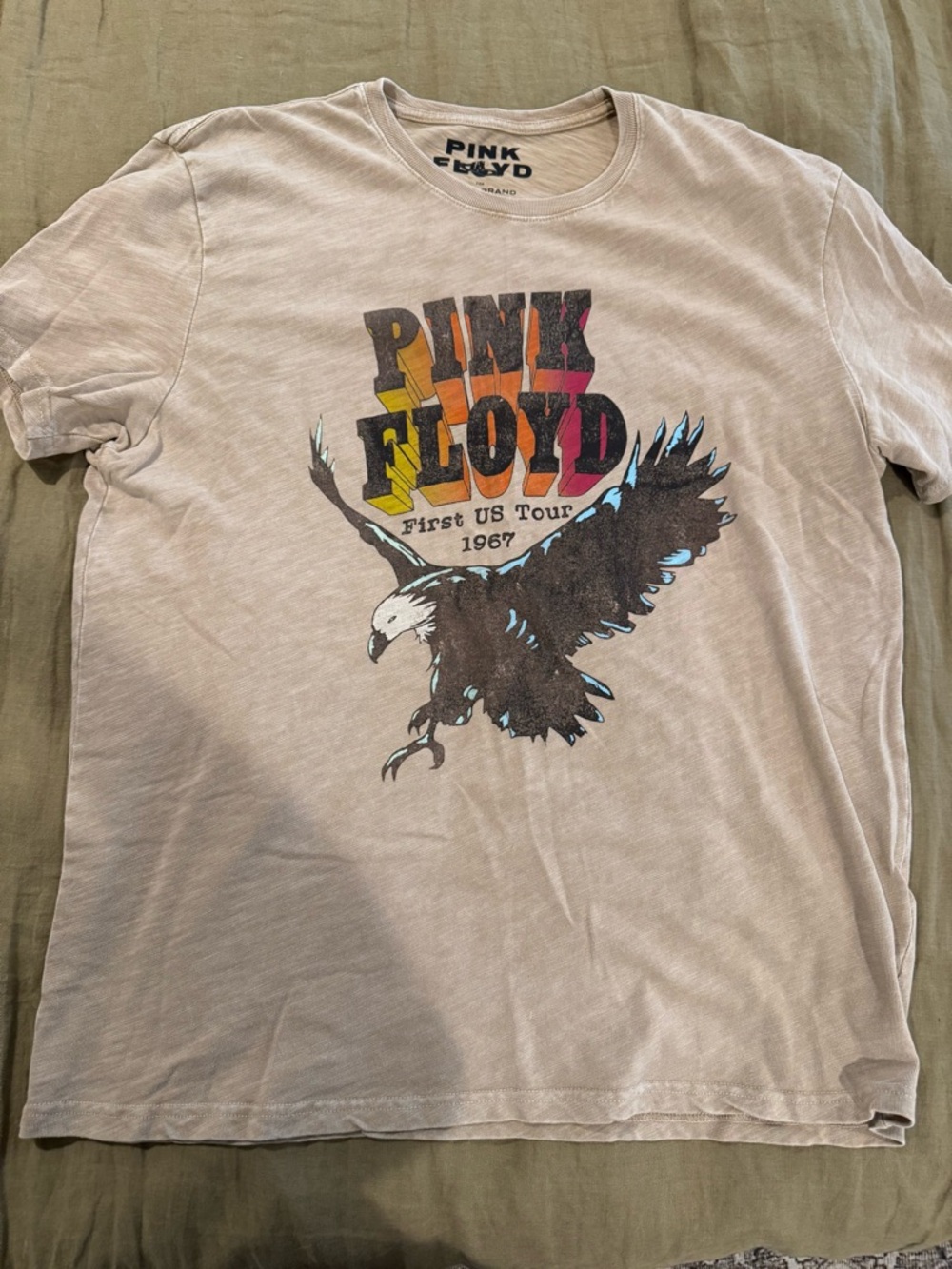 Lucky Brand Beige Tee with Multicolor Pink Floyd Eagle Graphic